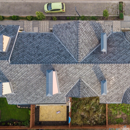 Soft roof, roof tiles, flexible shingles. Roof tiling texture. Flexible, soft bituminous composite