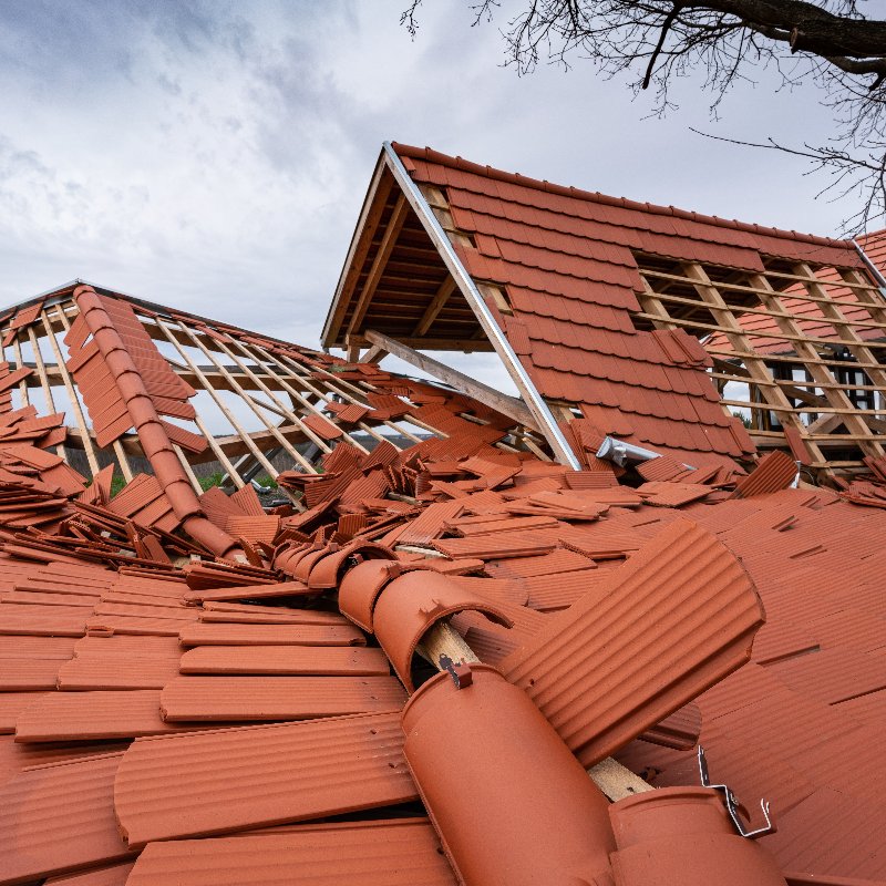 severely damaged roof after a storm