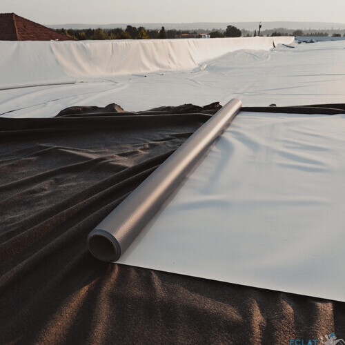 Roofing PVC membrane in rolls placed on the roof of the site