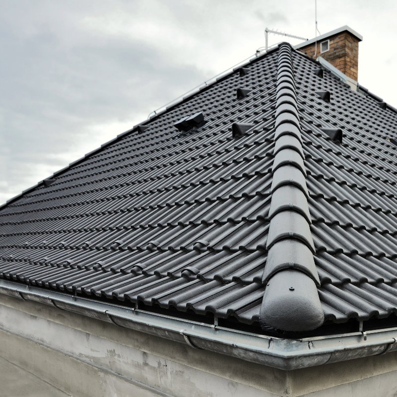 close-up of a dark gray tile roof