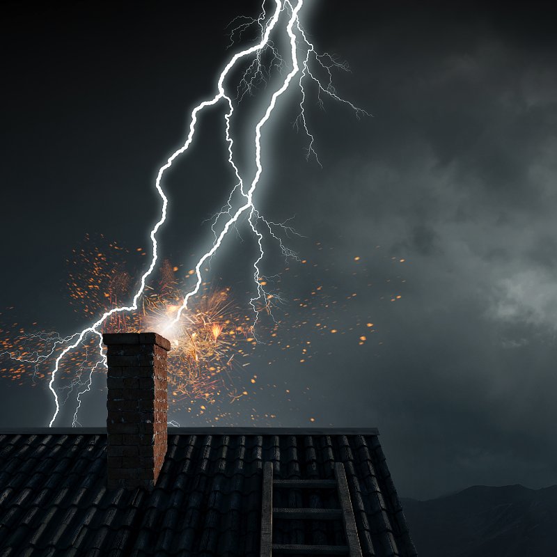 lightning striking a home's roof