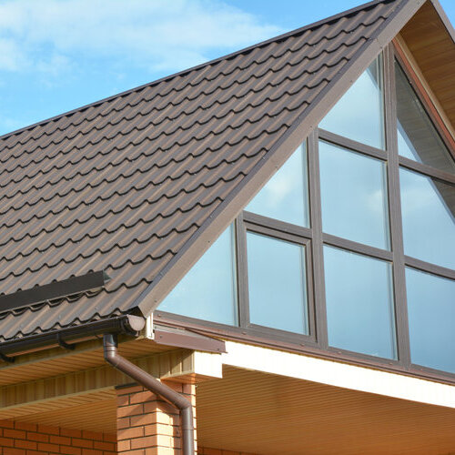 Home with metal roof shingles.