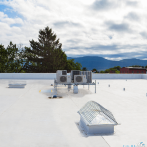 overhead view of a commercial roofing system