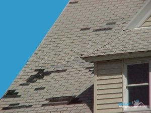 a damaged shingle roof